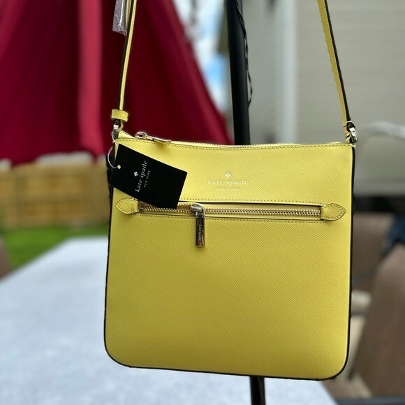 Kate Spade Crossbody Bag Yellow Leather Zip Top Shoulder Bag - Picture 9 of 12
